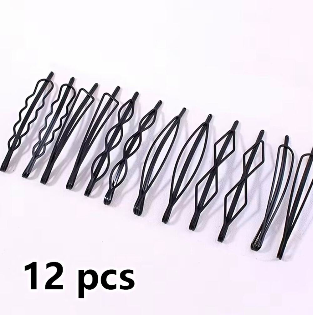 Hair Pins Set of 12, Black Metal Solid, 7cm (2.76in), Women Unisex